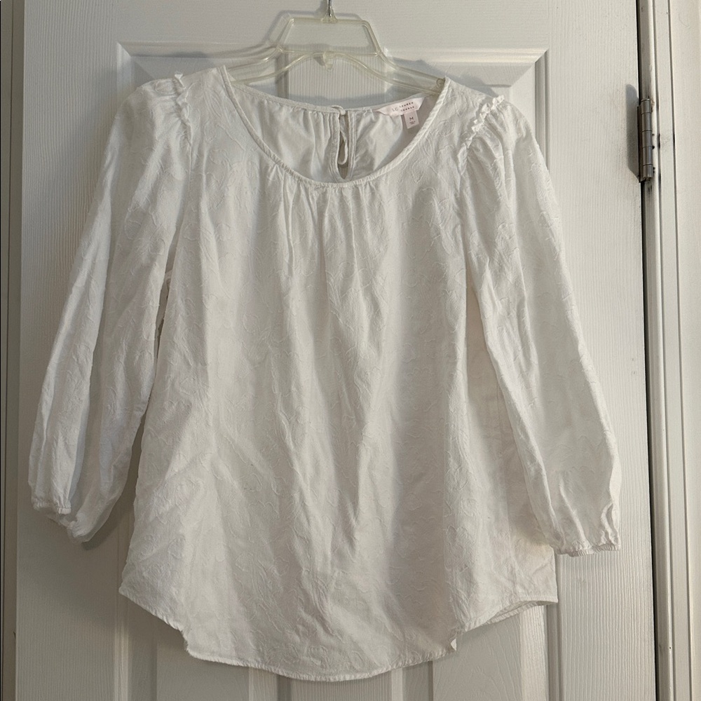 LC Lauren Conrad White Peasant Blouse with Puff Sleeves